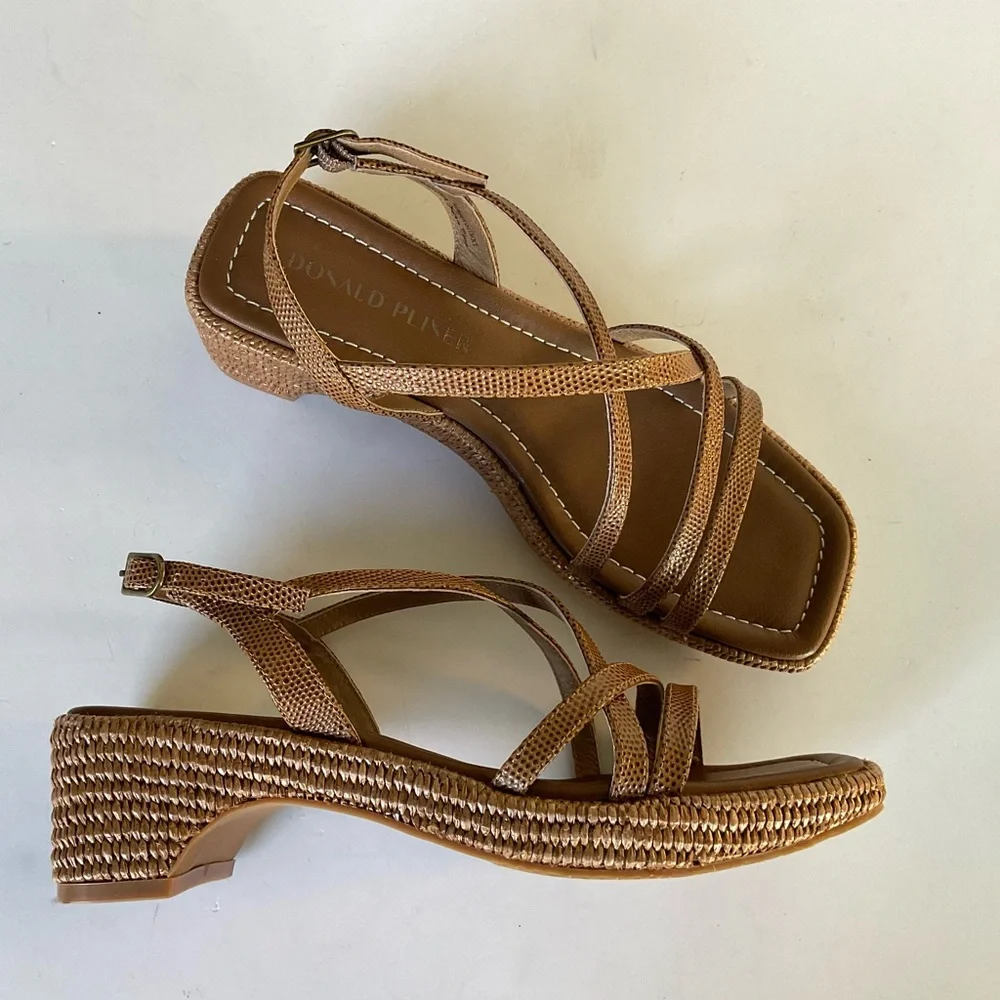 DONALD PLINER The Rosalie Platform Sandal Lizard Print Brown Size 7 LIKE NEW - Picture 9 of 9